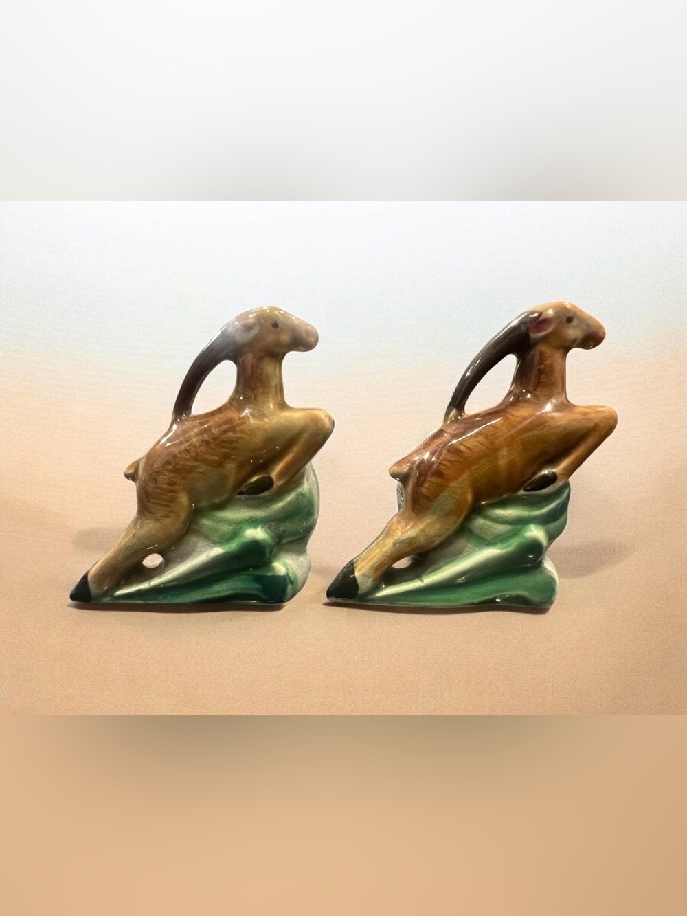 Vintage 1950s L. Batlin & Sons Leaping Antelope Salt and Pepper Shaker Set.